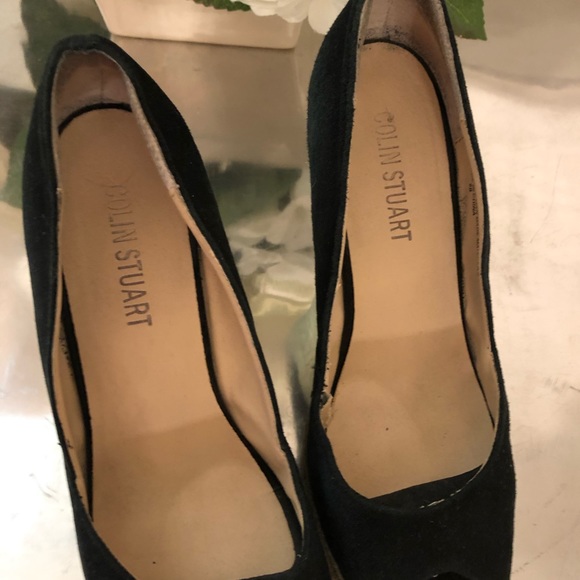 Colin Stuart Black Suede Leather Peep Toe Wedge Espadrilles size 8 - Picture 3 of 5